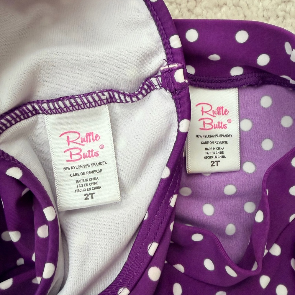 Ruffle Butts Purple Polka Dot Rashguard Set - Picture 12 of 12